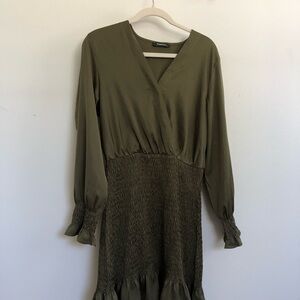 Olive Green Silk Long Sleeve Mermaid Dress